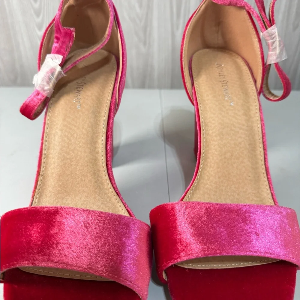 Ashley Stewart Pink Velvet Fabric‎ Sling Back Strappy Sandals 4